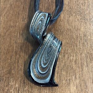 Black Silver and Gold Glass Pendant Necklace